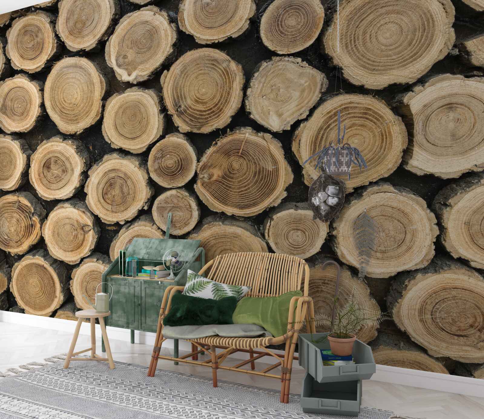 Fotobehang omgevallen bomen in de vorm van een cirkel