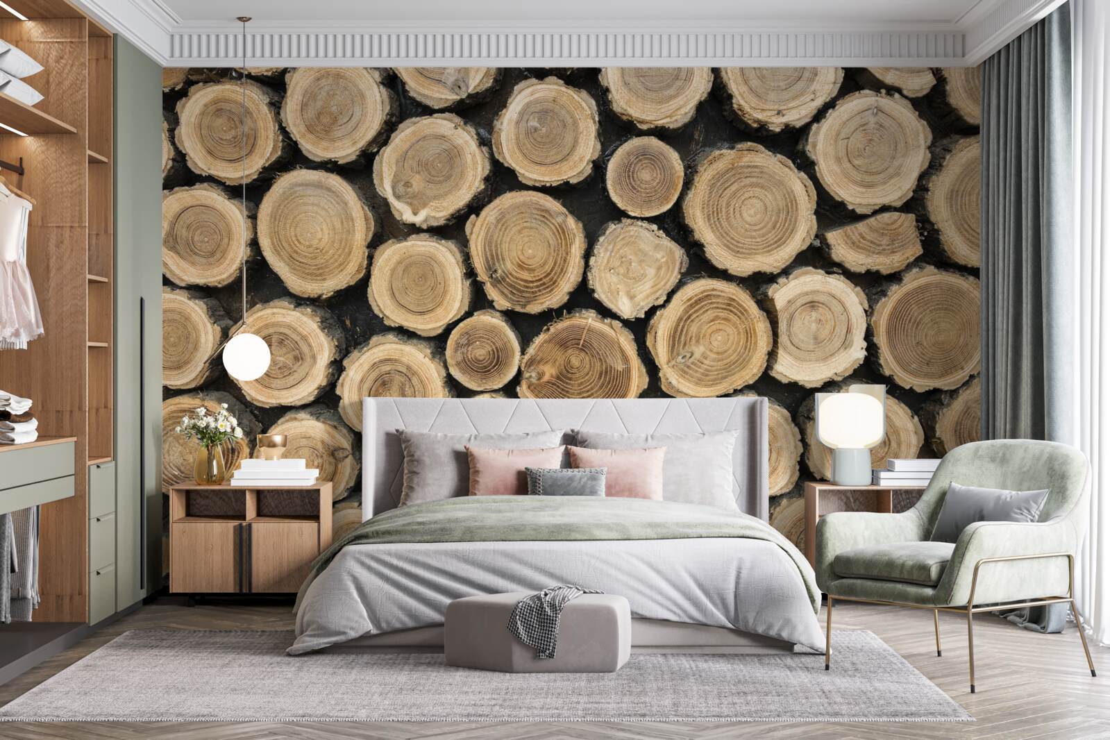 Fotobehang omgevallen bomen in de vorm van een cirkel