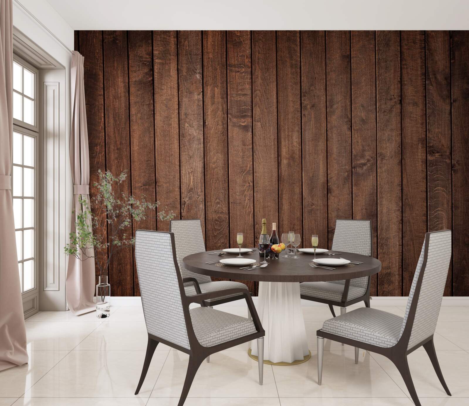 Fotobehang de parketplank heeft een aantrekkelijke donkerbruine tint