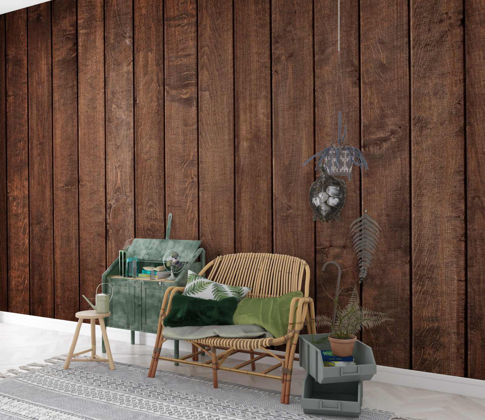 Fotobehang de parketplank heeft een aantrekkelijke donkerbruine tint