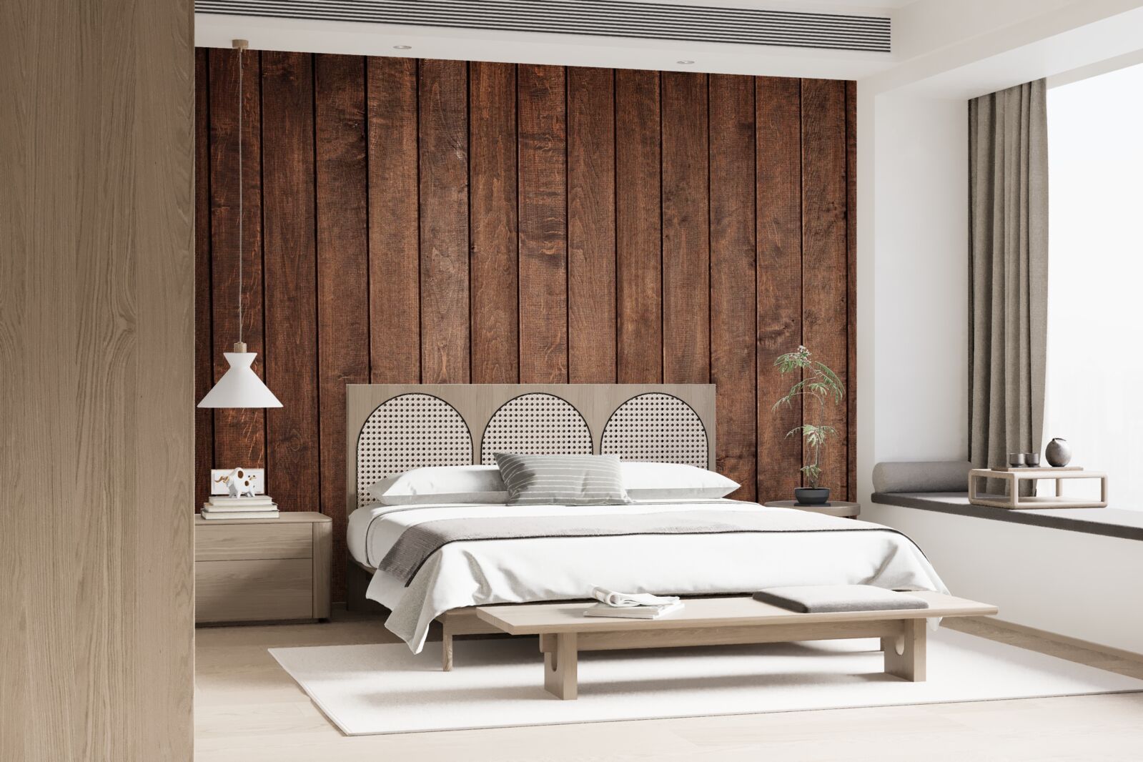 Fotobehang de parketplank heeft een aantrekkelijke donkerbruine tint