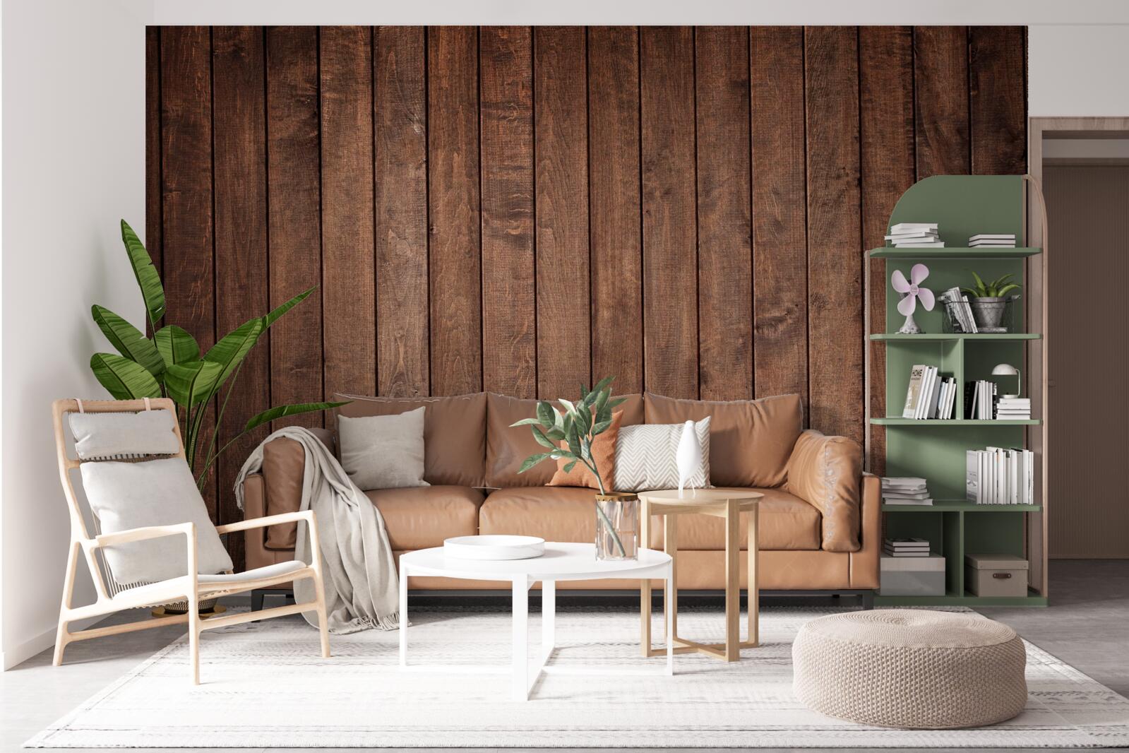 Fotobehang de parketplank heeft een aantrekkelijke donkerbruine tint