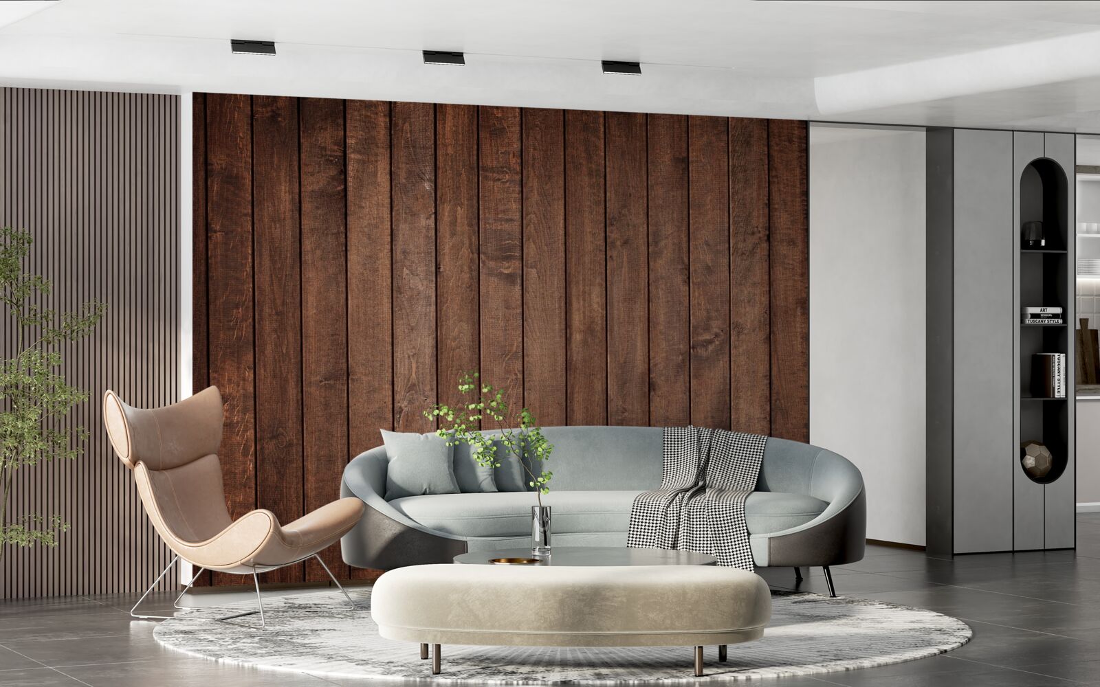 Fotobehang de parketplank heeft een aantrekkelijke donkerbruine tint