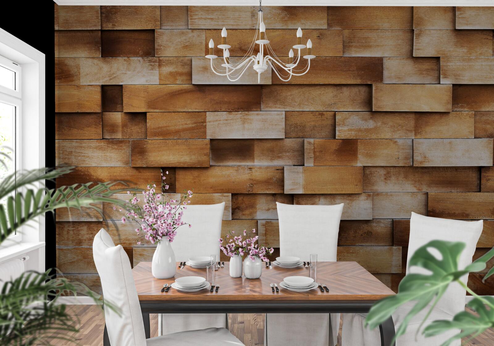 Fotobehang barrière van houten balken