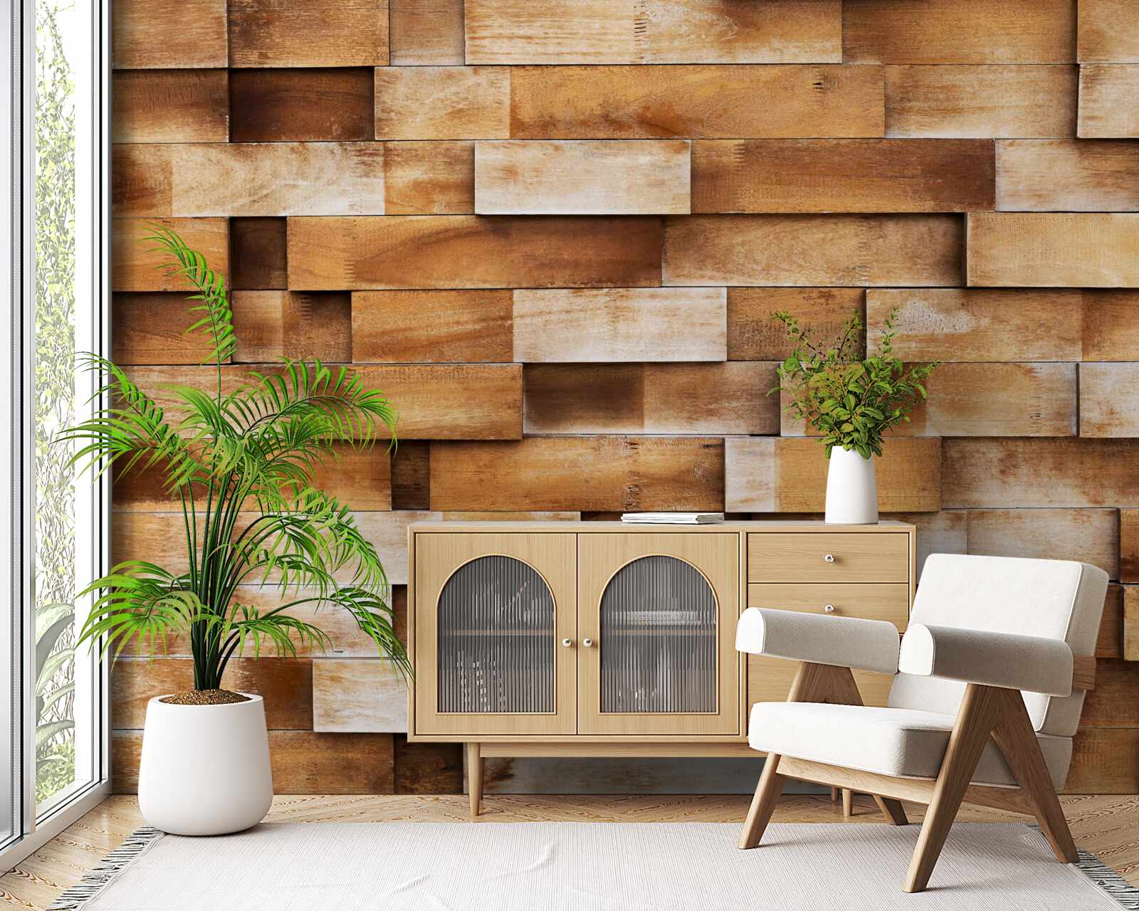 Fotobehang barrière van houten balken