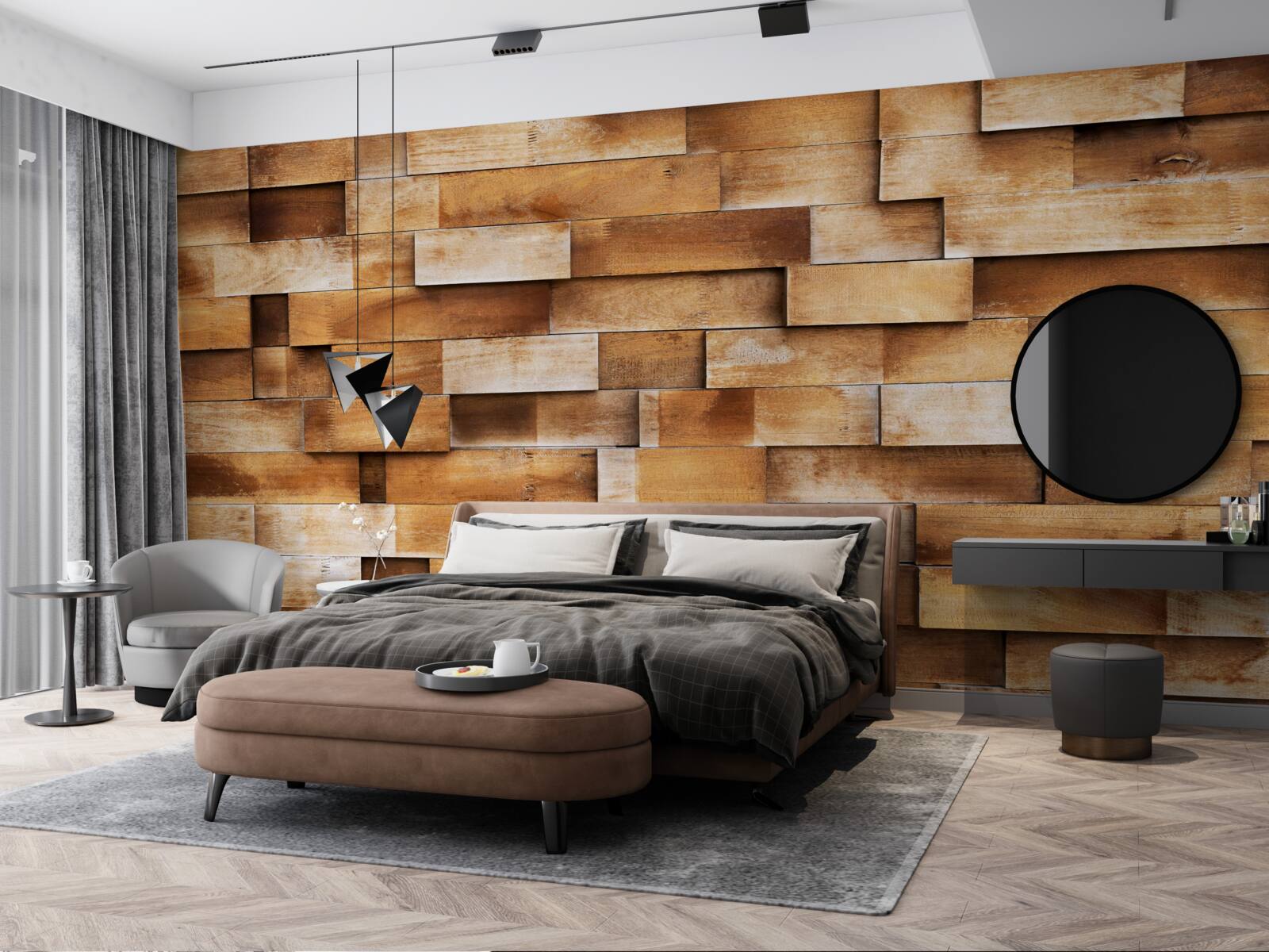 Fotobehang barrière van houten balken