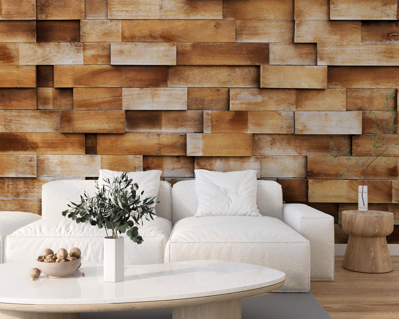 Fotobehang barrière van houten balken