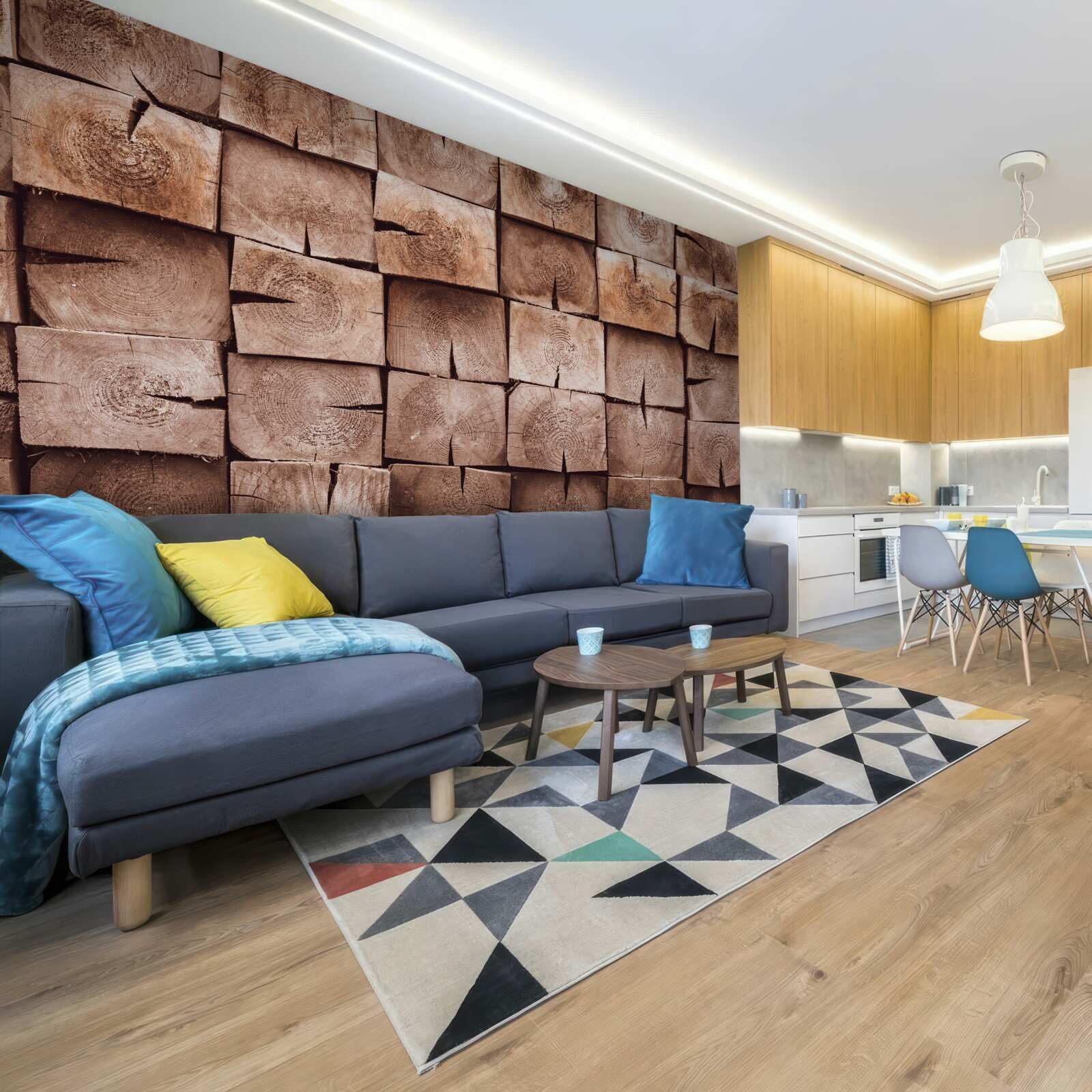 Fotobehang stapel boomstammen