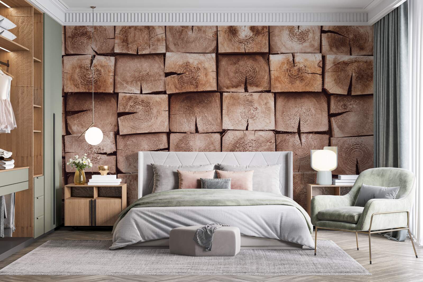 Fotobehang stapel boomstammen