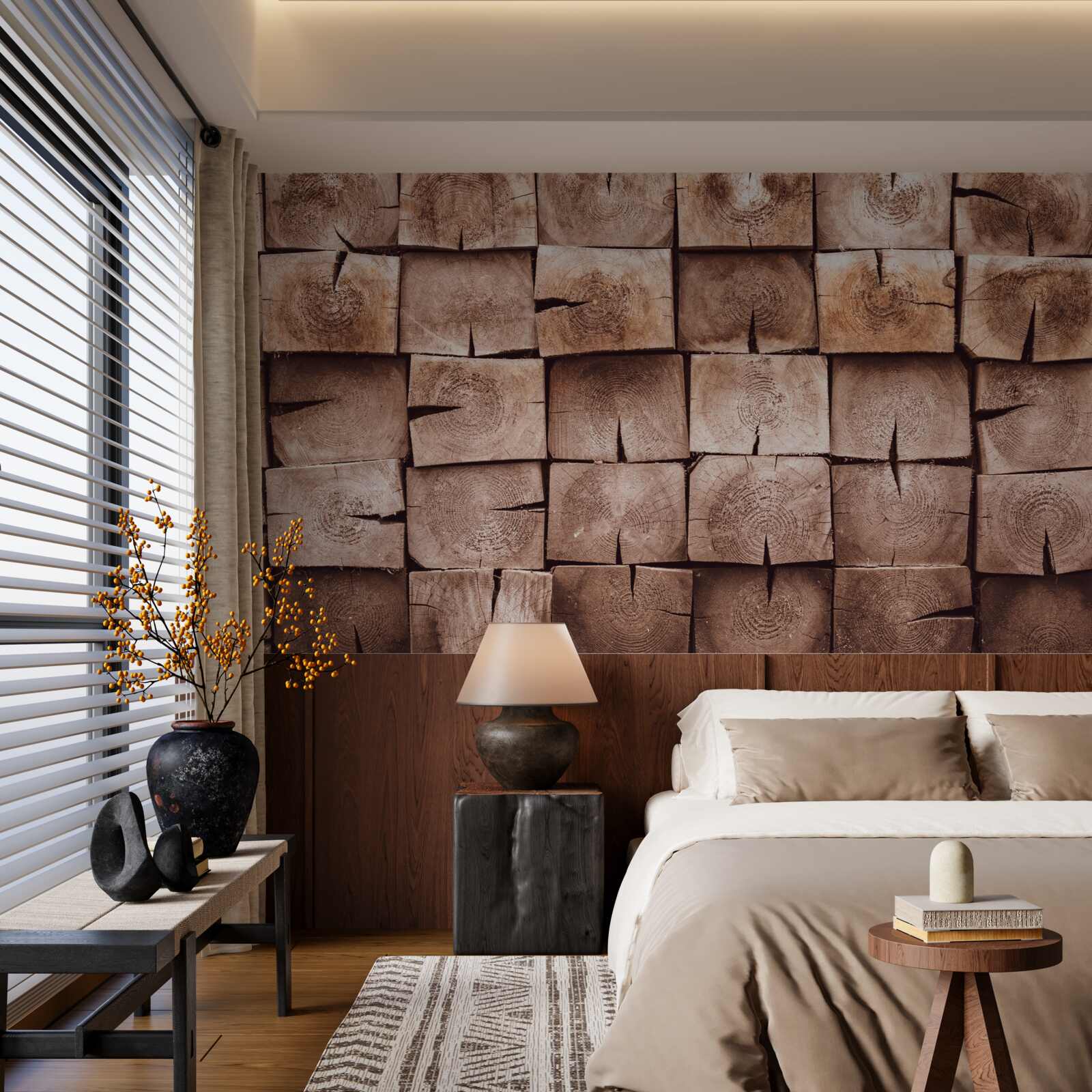 Fotobehang stapel boomstammen