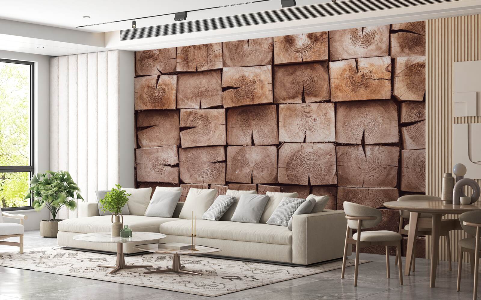 Fotobehang stapel boomstammen