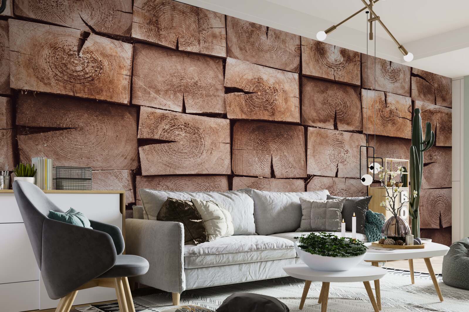 Fotobehang stapel boomstammen