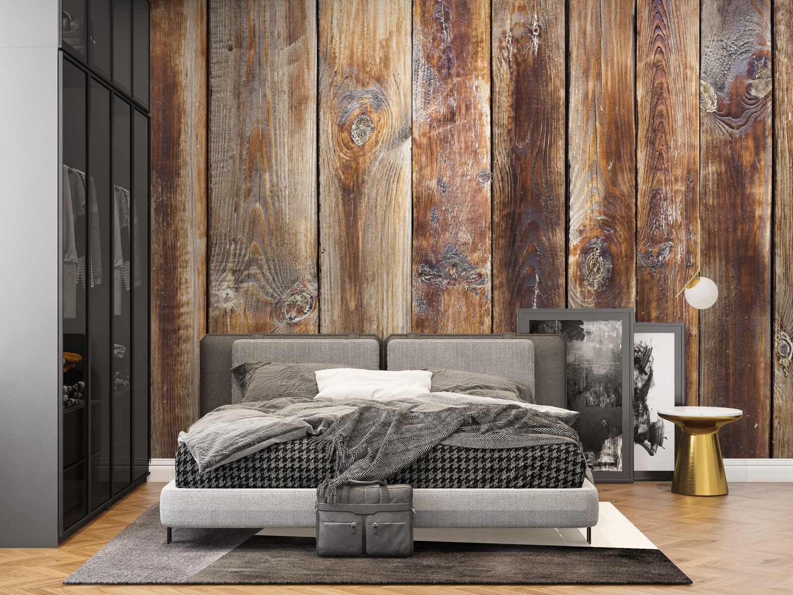 Fotobehang de balken zijn gemaakt van donkerbruin hout