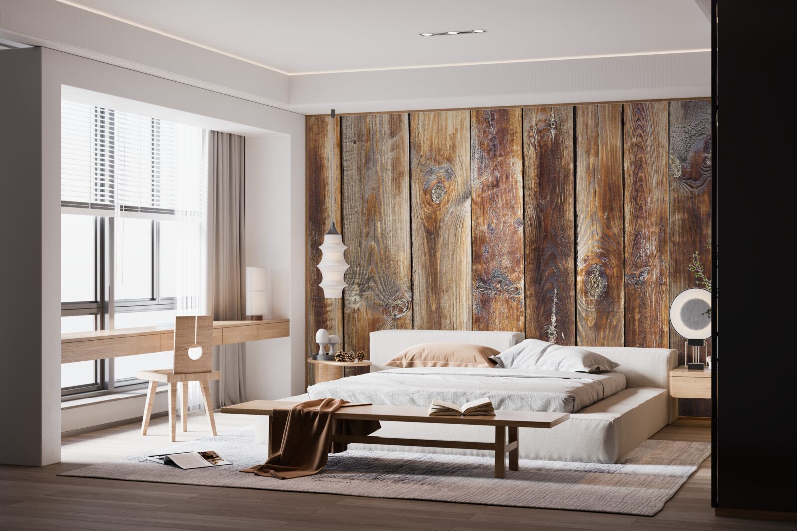 Fotobehang de balken zijn gemaakt van donkerbruin hout