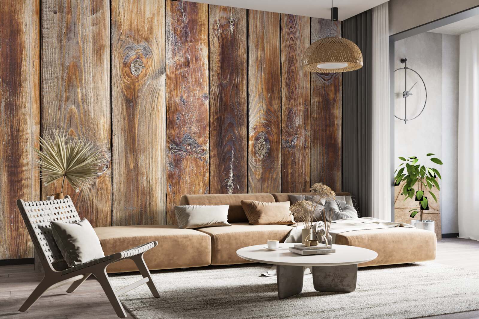 Fotobehang de balken zijn gemaakt van donkerbruin hout