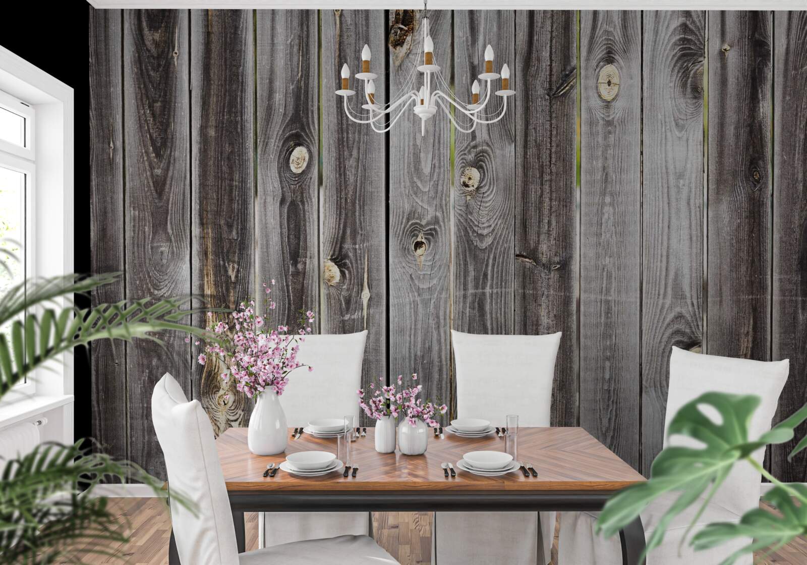 Fotobehang donkergrijs houten hek