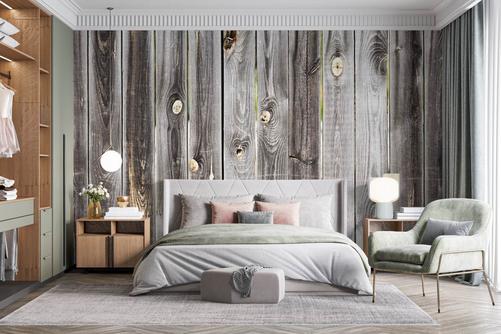 Fotobehang donkergrijs houten hek