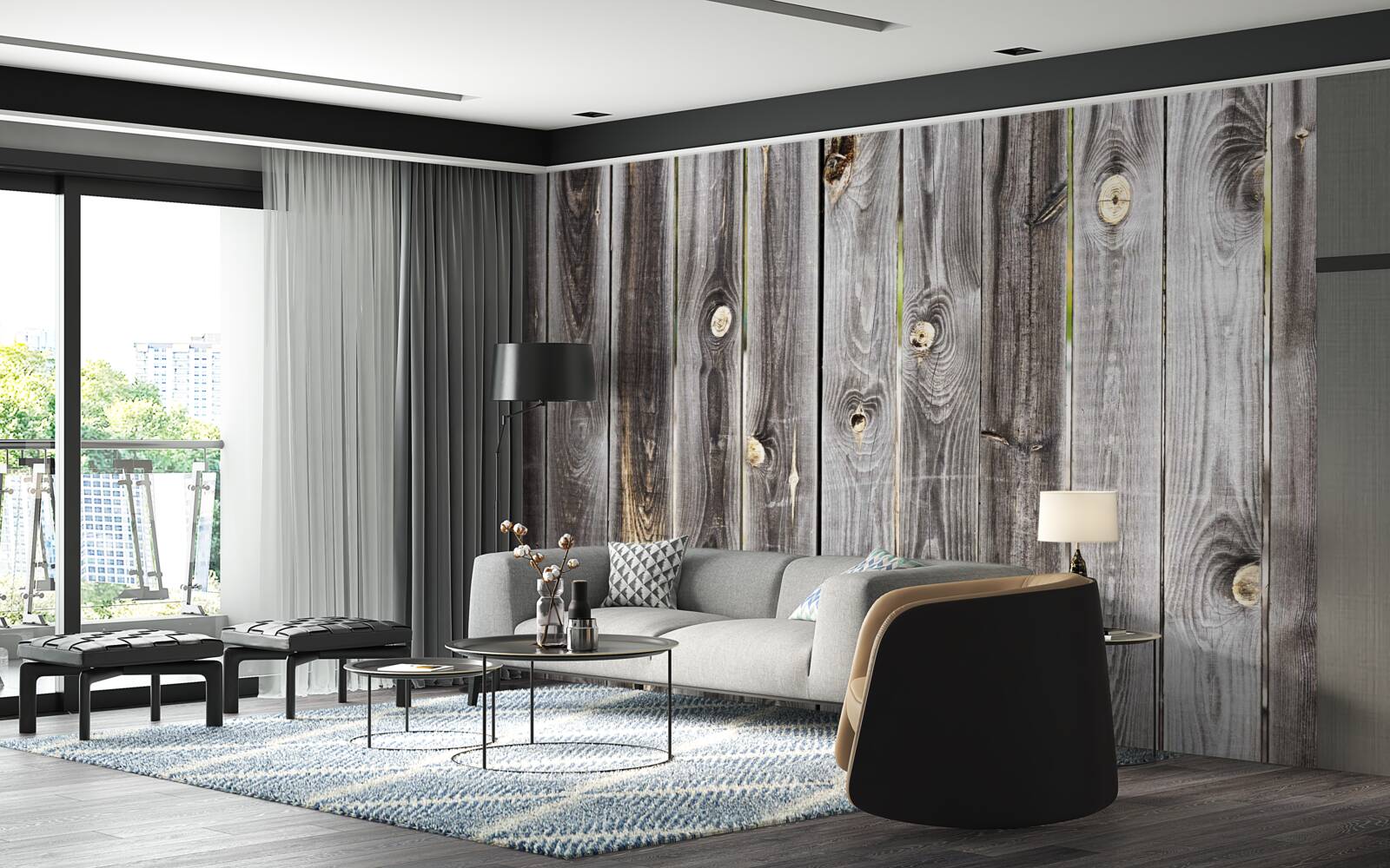 Fotobehang donkergrijs houten hek