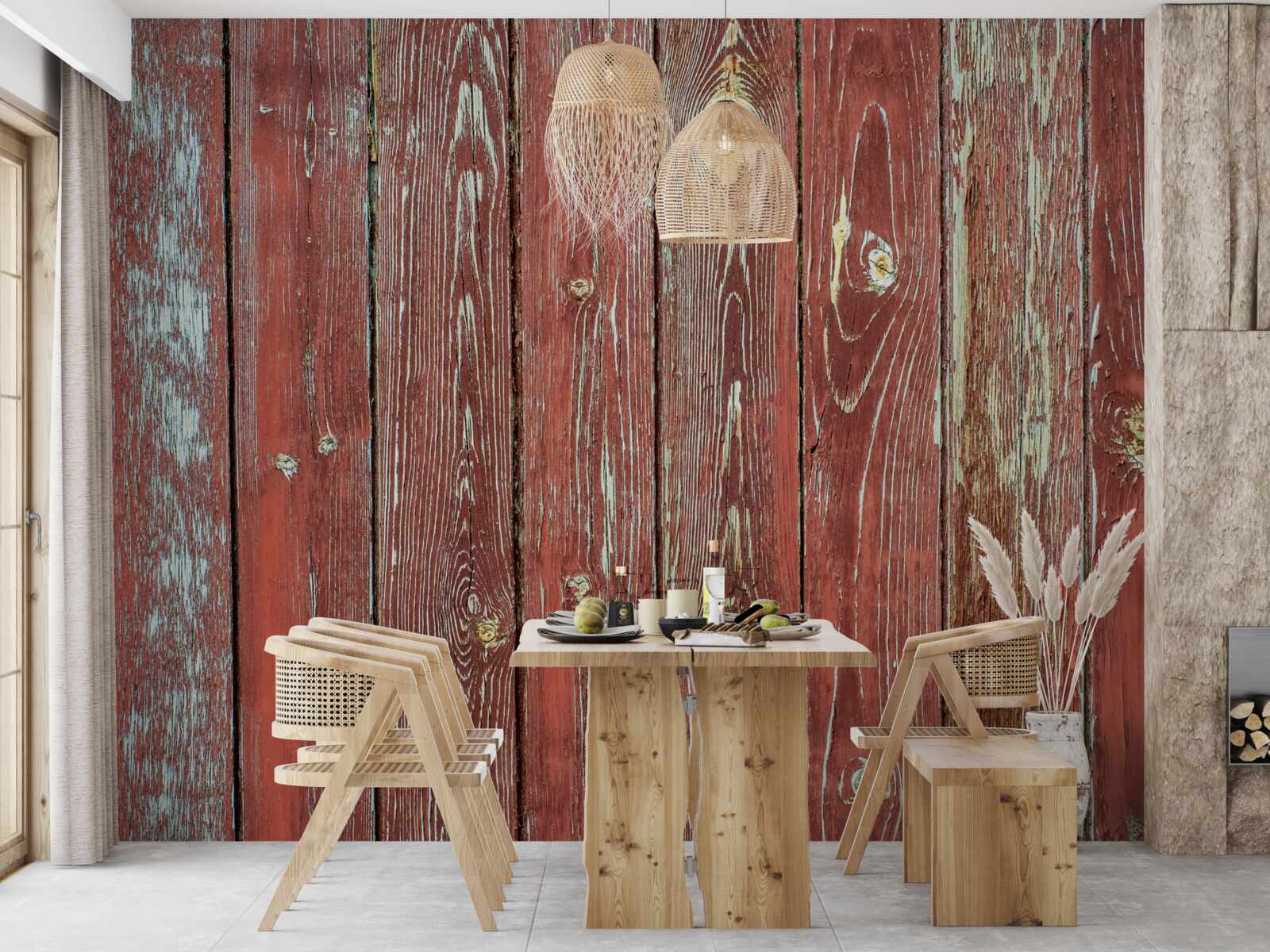 Fotobehang de houten achtergrond is rood en heeft een antieke uitstraling