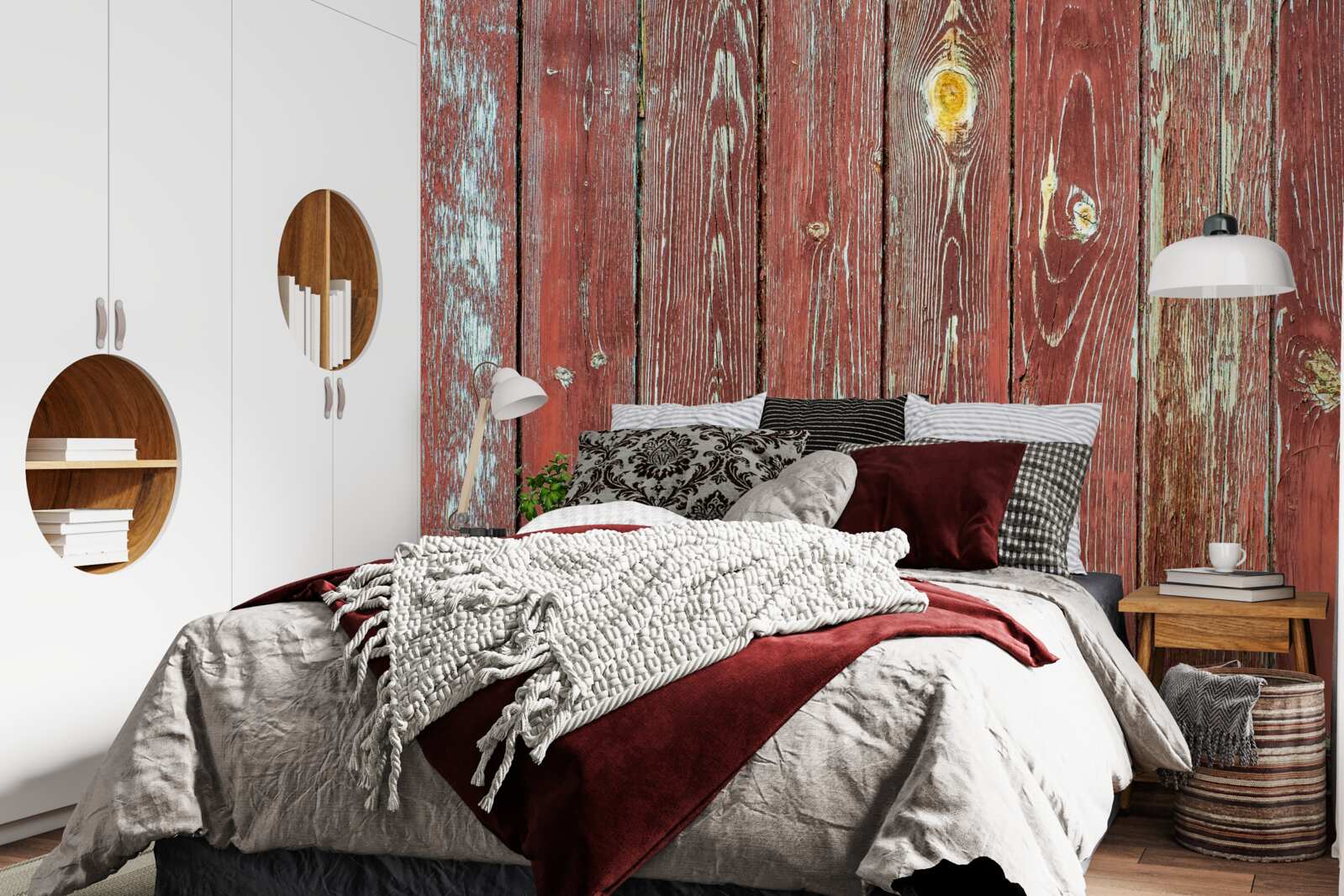 Fotobehang de houten achtergrond is rood en heeft een antieke uitstraling