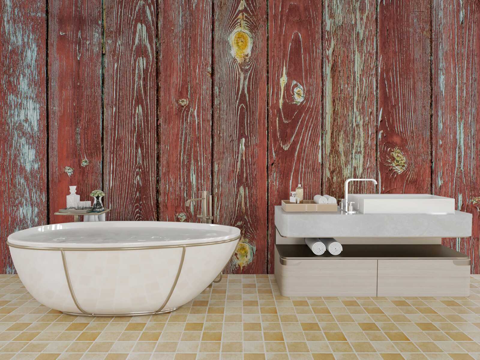 Fotobehang de houten achtergrond is rood en heeft een antieke uitstraling