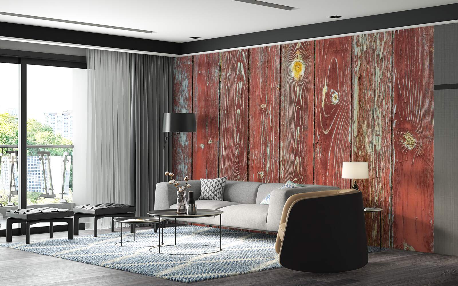 Fotobehang de houten achtergrond is rood en heeft een antieke uitstraling