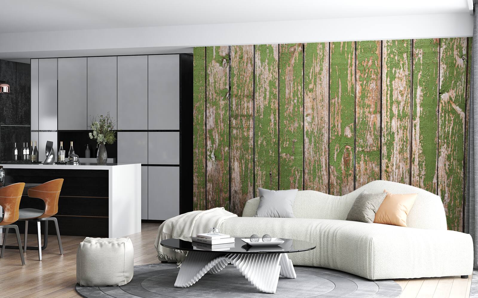 Fotobehang oud, vervallen groen hek