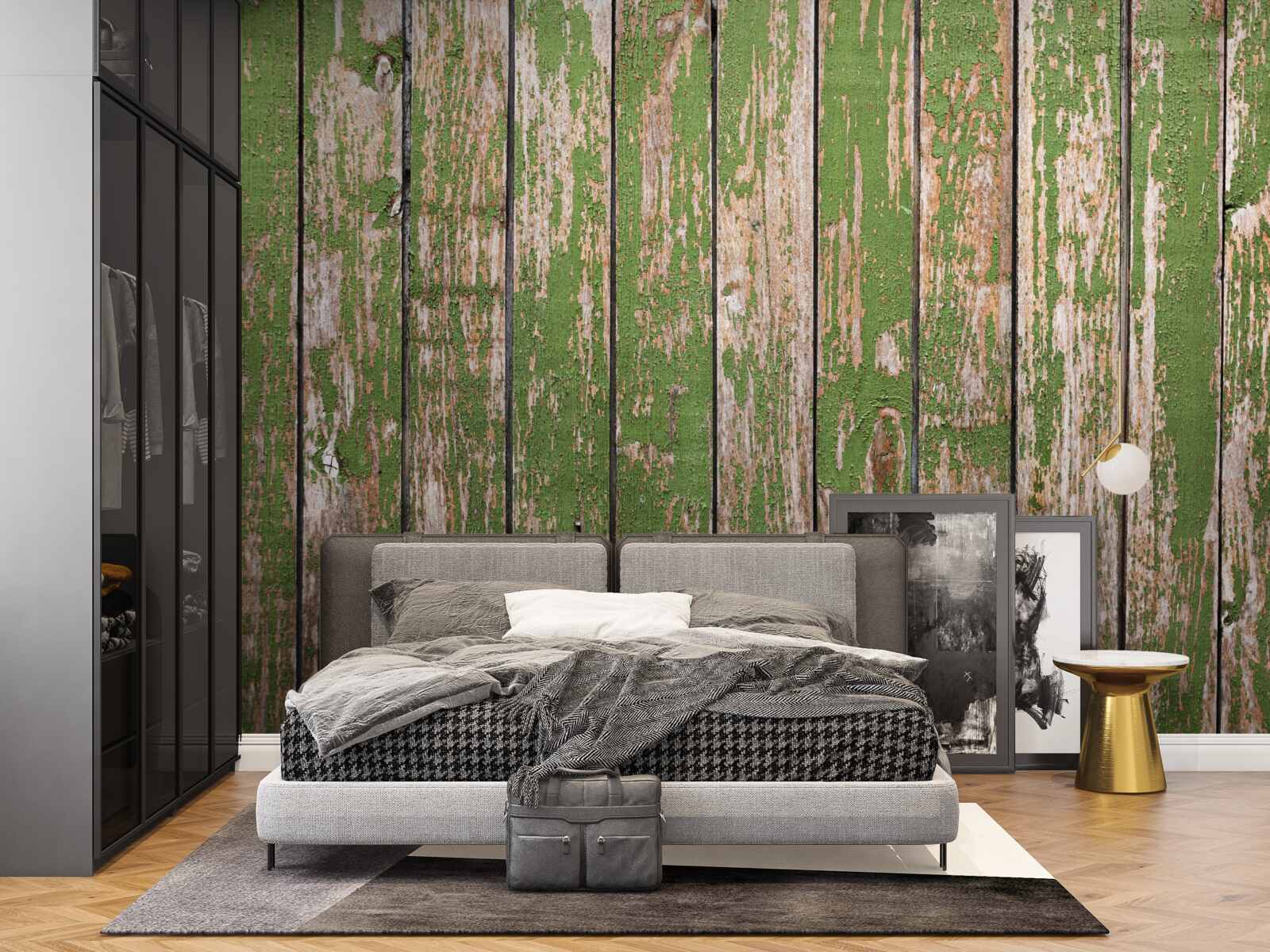 Fotobehang oud, vervallen groen hek