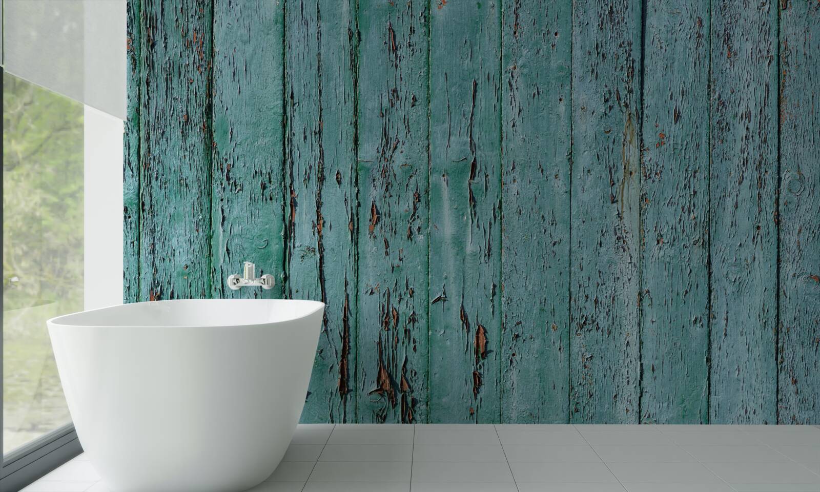 Fotobehang houten planken, geschilderd in mintgroen, oud