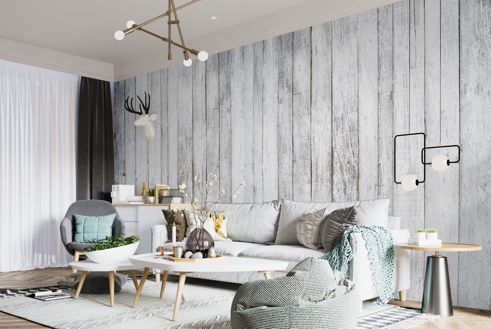 Fotobehang dunne stokjes van lichtgrijs hout