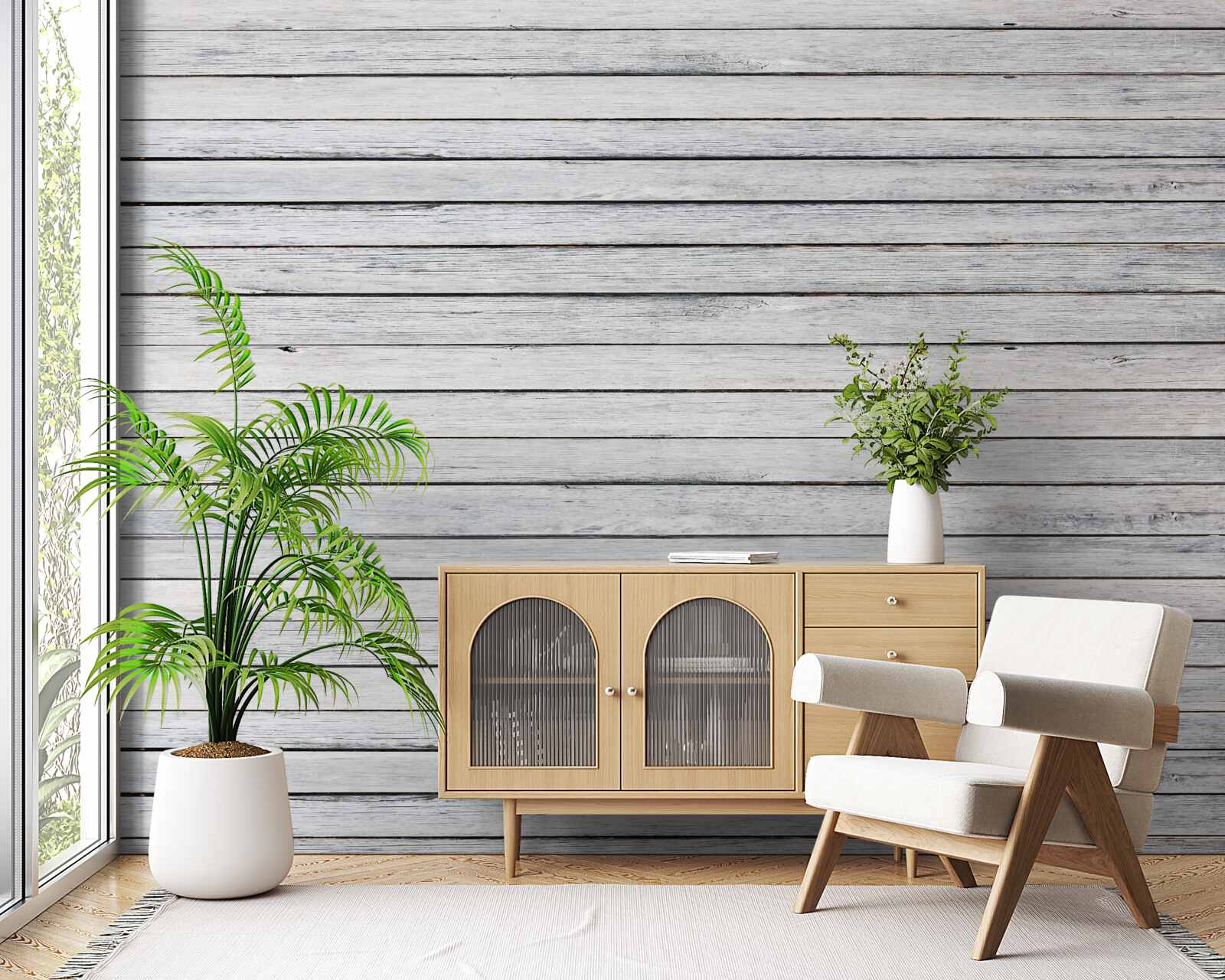 Fotobehang smalle, boomvormige stokjes in grijs