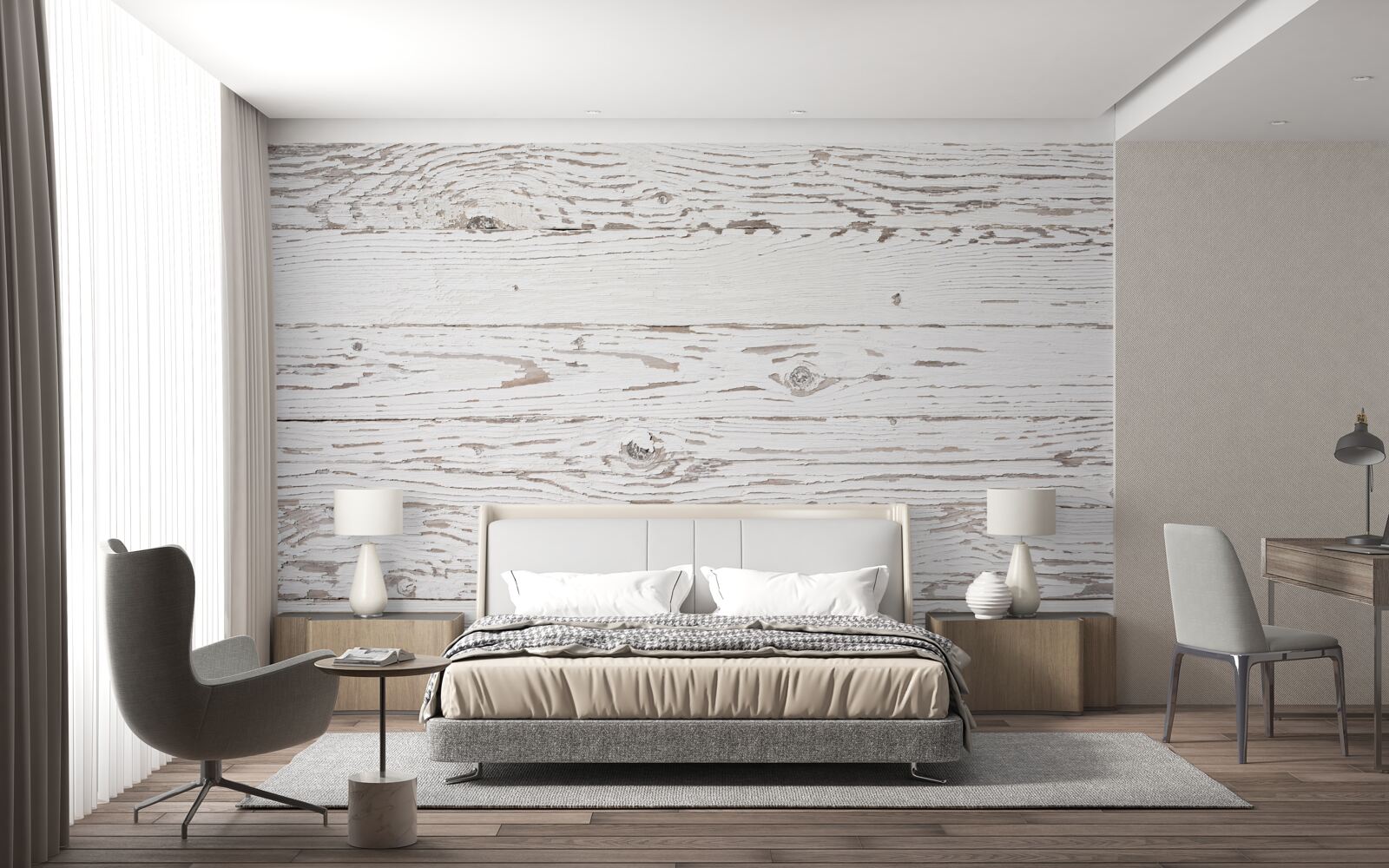 Fotobehang witgekalkt antiek parket