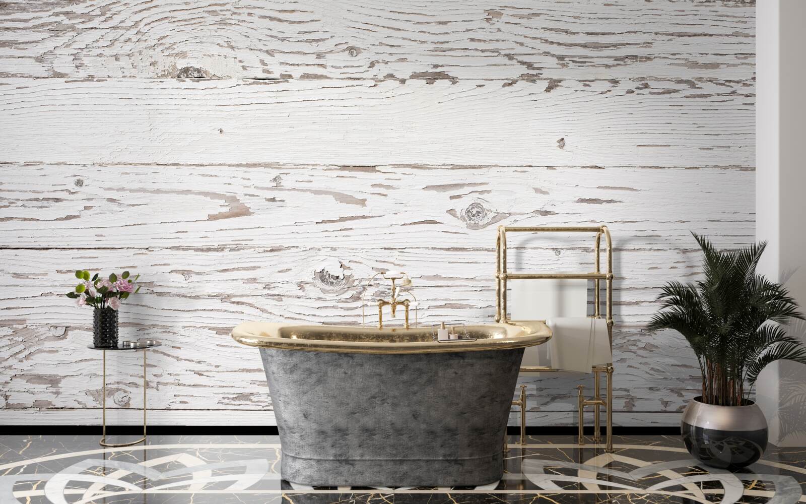 Fotobehang witgekalkt antiek parket