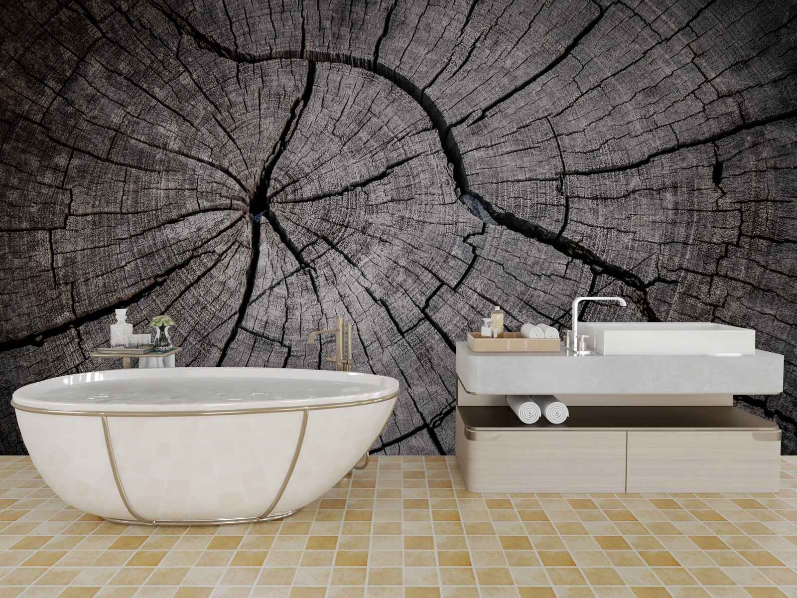 Fotobehang scheuren lopen door het oude hout