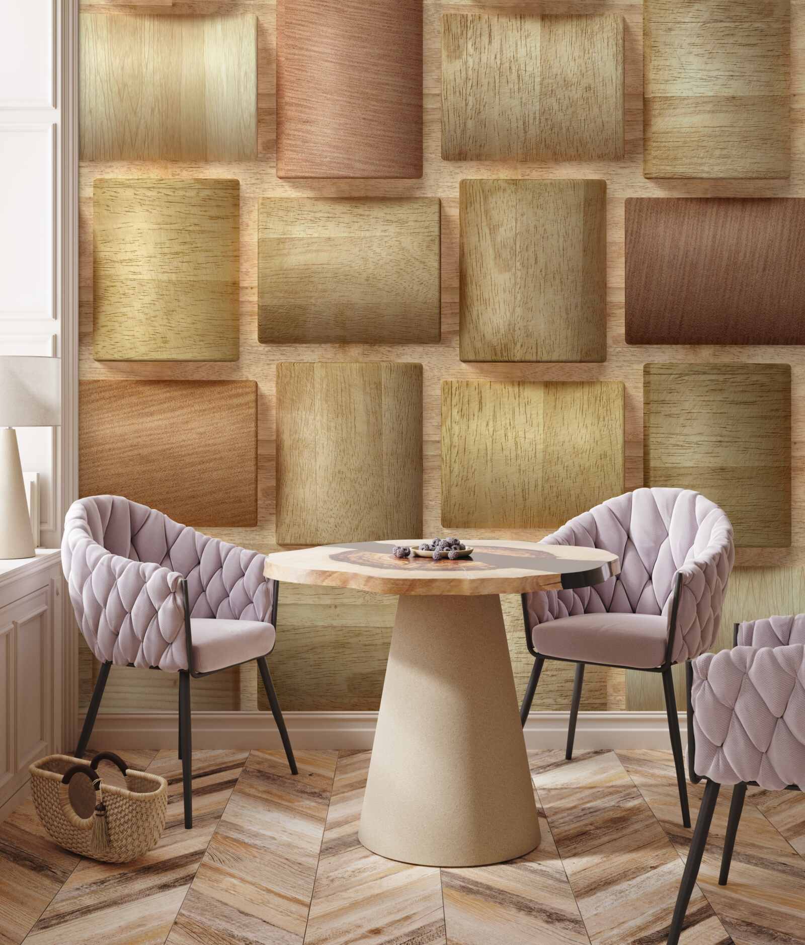 Fotobehang veelkleurige houten kubussen