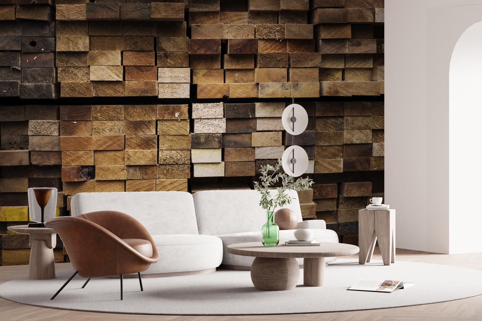 Fotobehang houten planken gerangschikt in volgorde