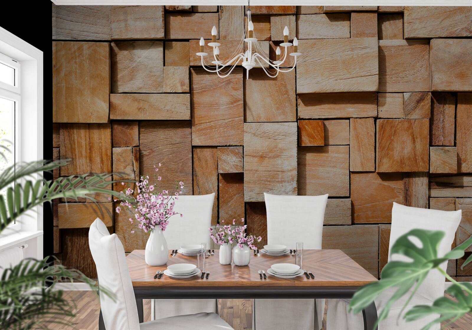 Fotobehang decoratief product gemaakt van houtfragmenten