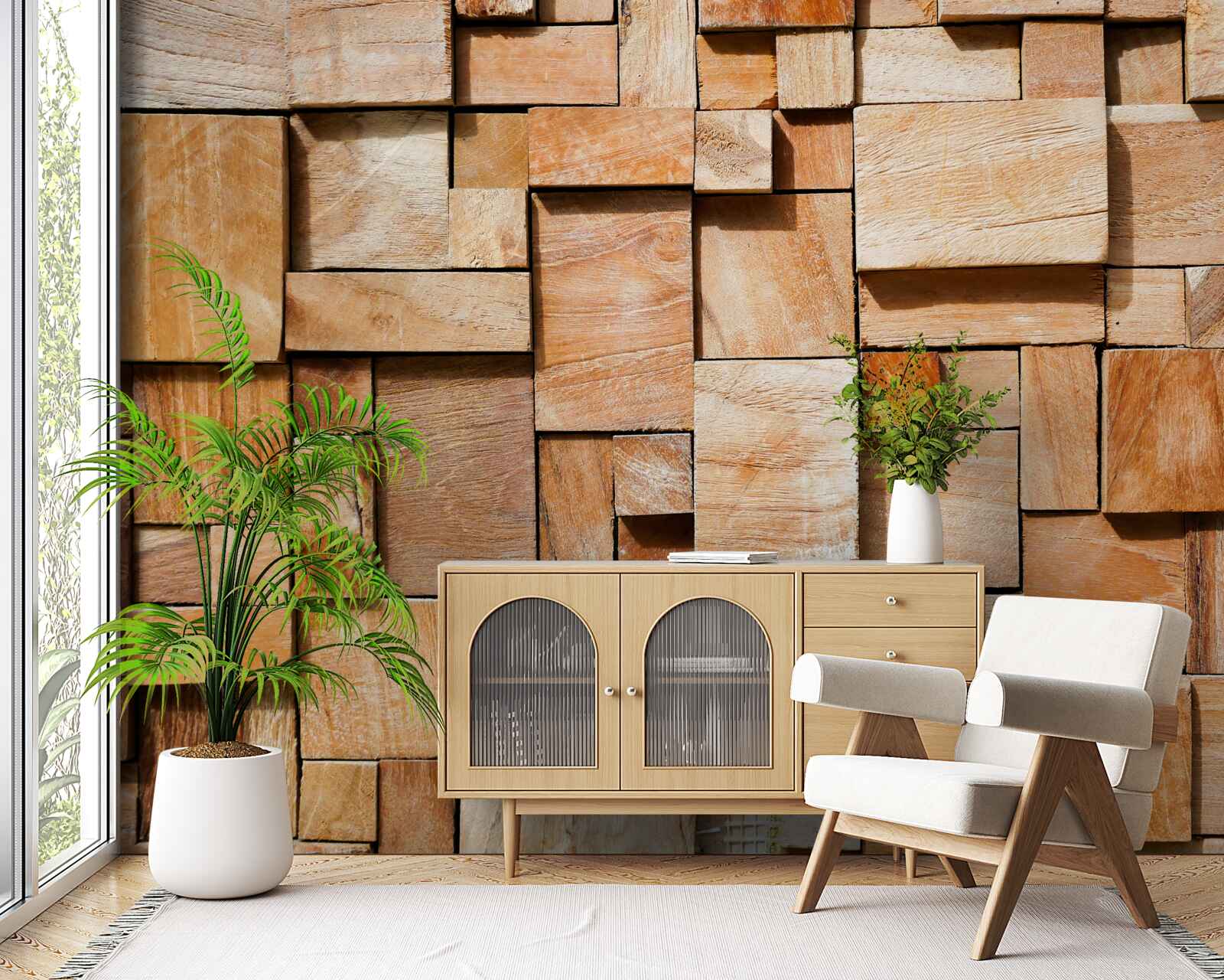 Fotobehang decoratief product gemaakt van houtfragmenten