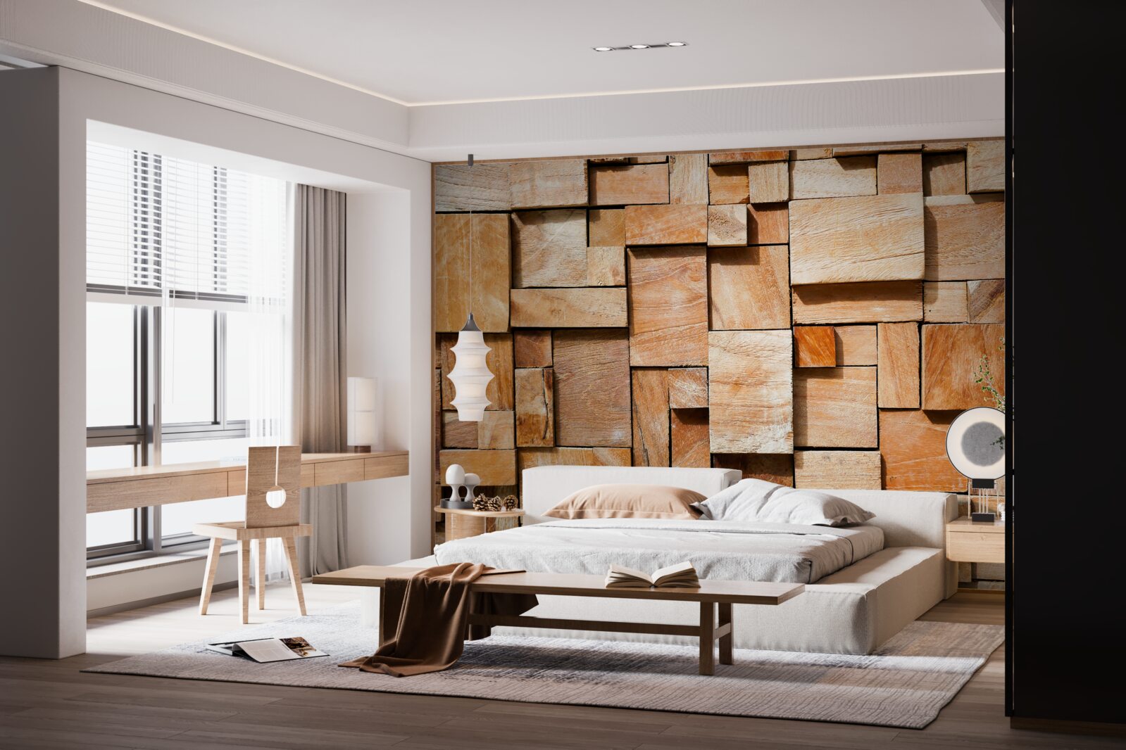 Fotobehang decoratief product gemaakt van houtfragmenten