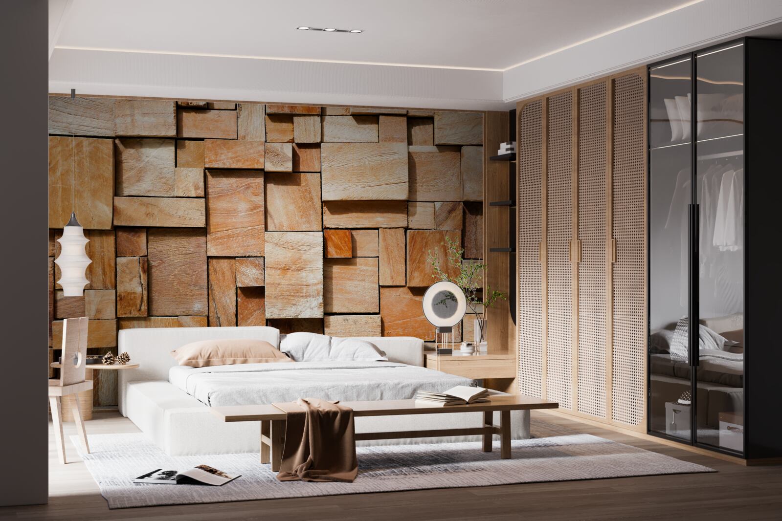 Fotobehang decoratief product gemaakt van houtfragmenten