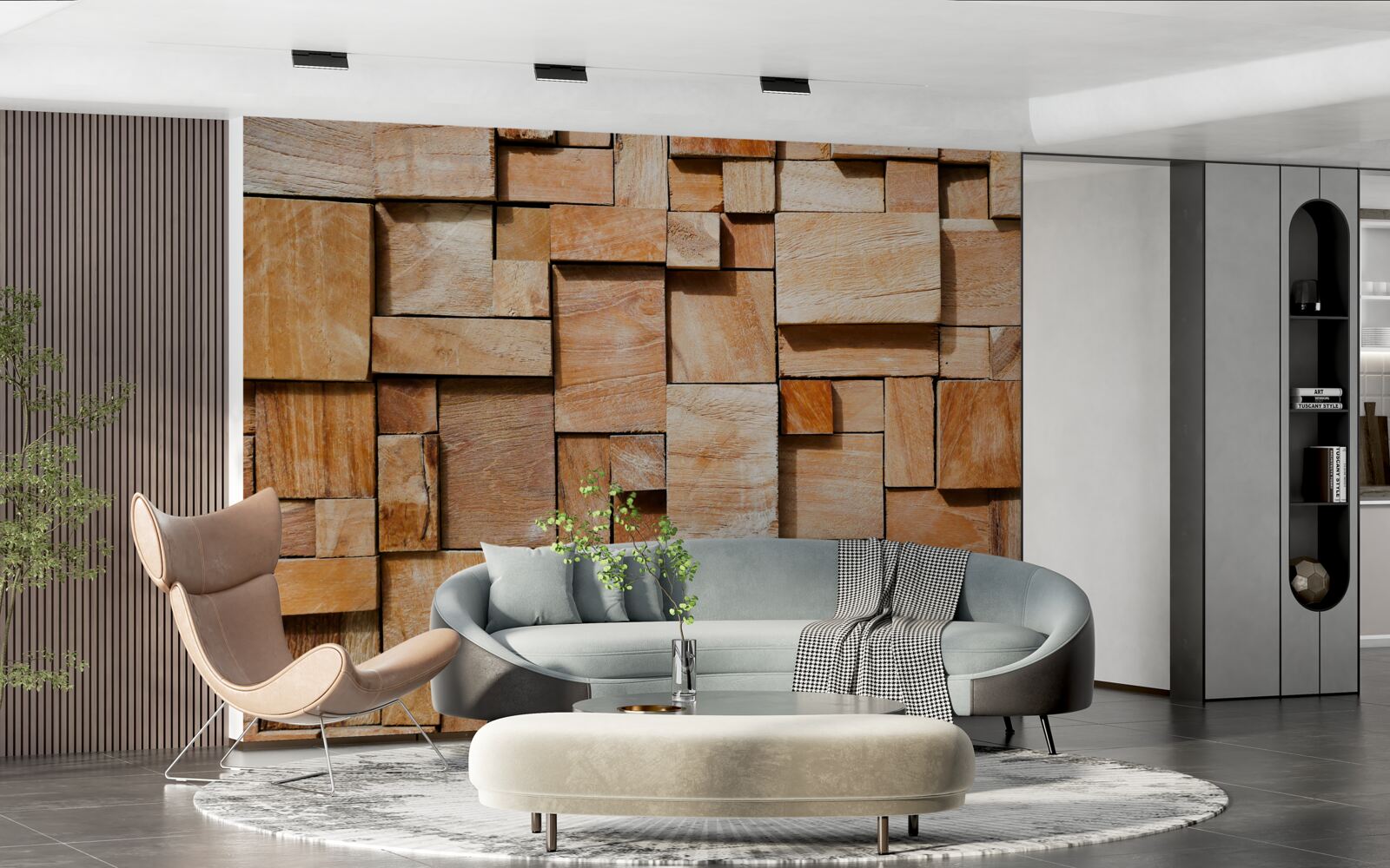 Fotobehang decoratief product gemaakt van houtfragmenten