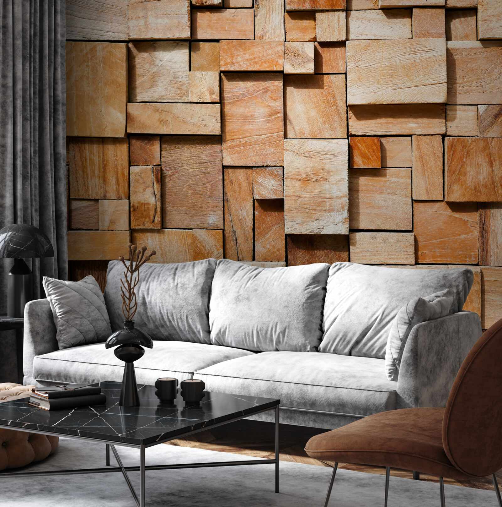 Fotobehang decoratief product gemaakt van houtfragmenten