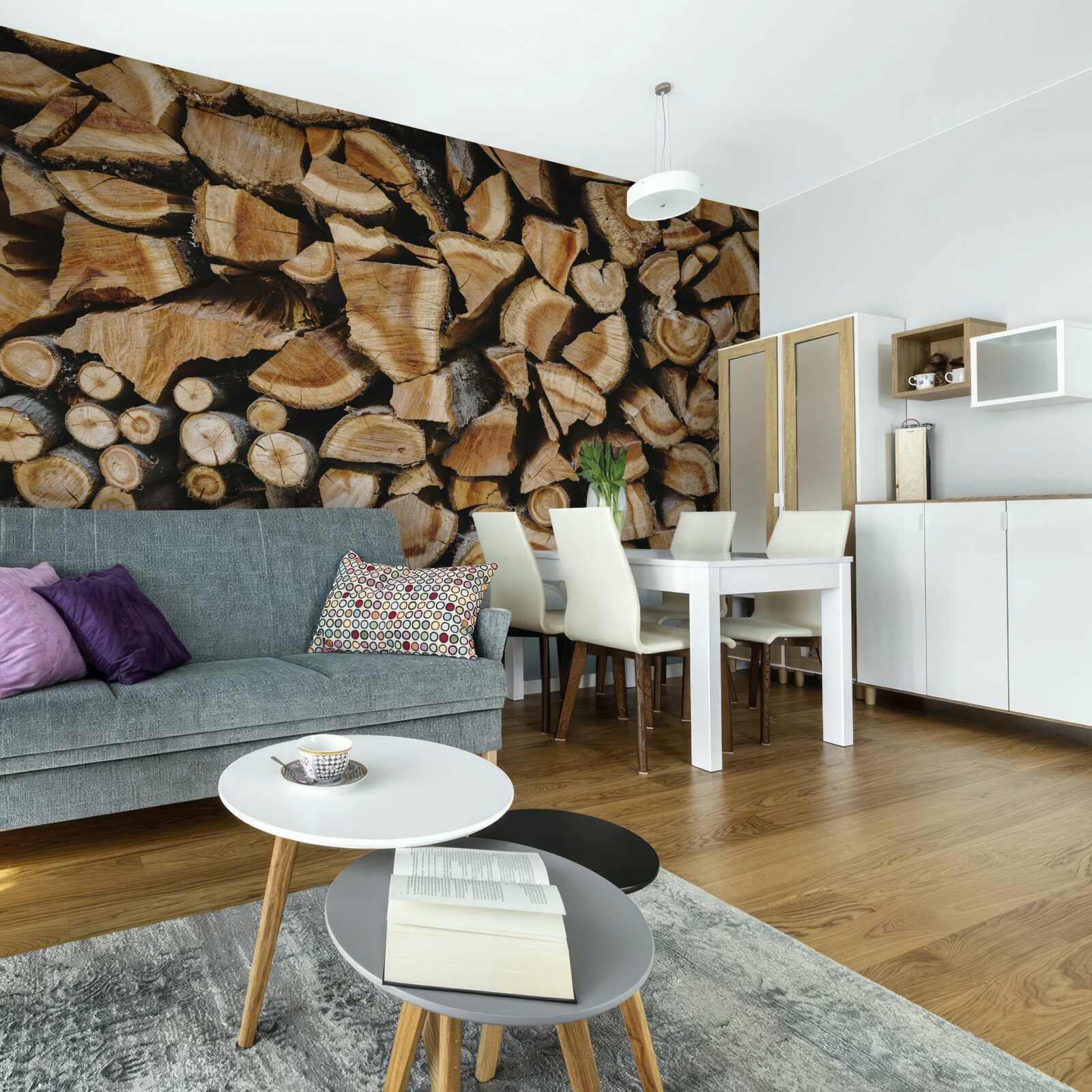 Fotobehang aan elkaar geplaatste stukken hout