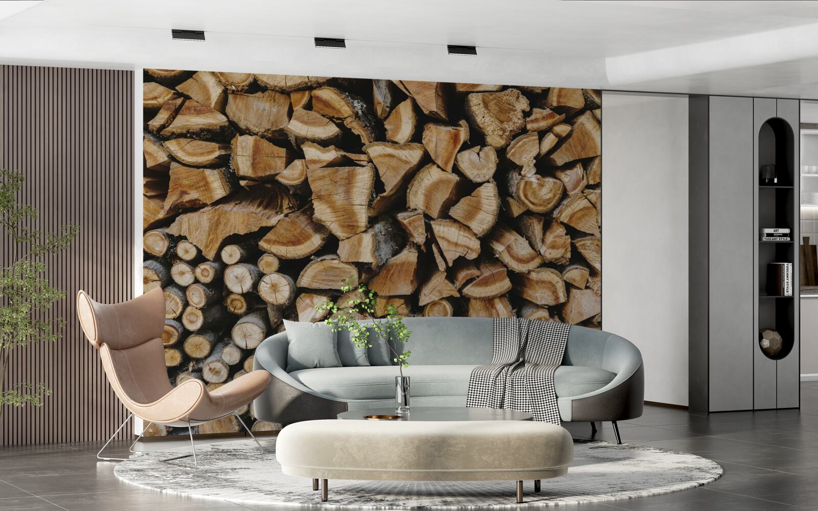 Fotobehang aan elkaar geplaatste stukken hout