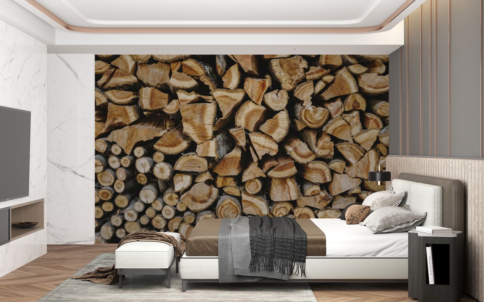 Fotobehang aan elkaar geplaatste stukken hout