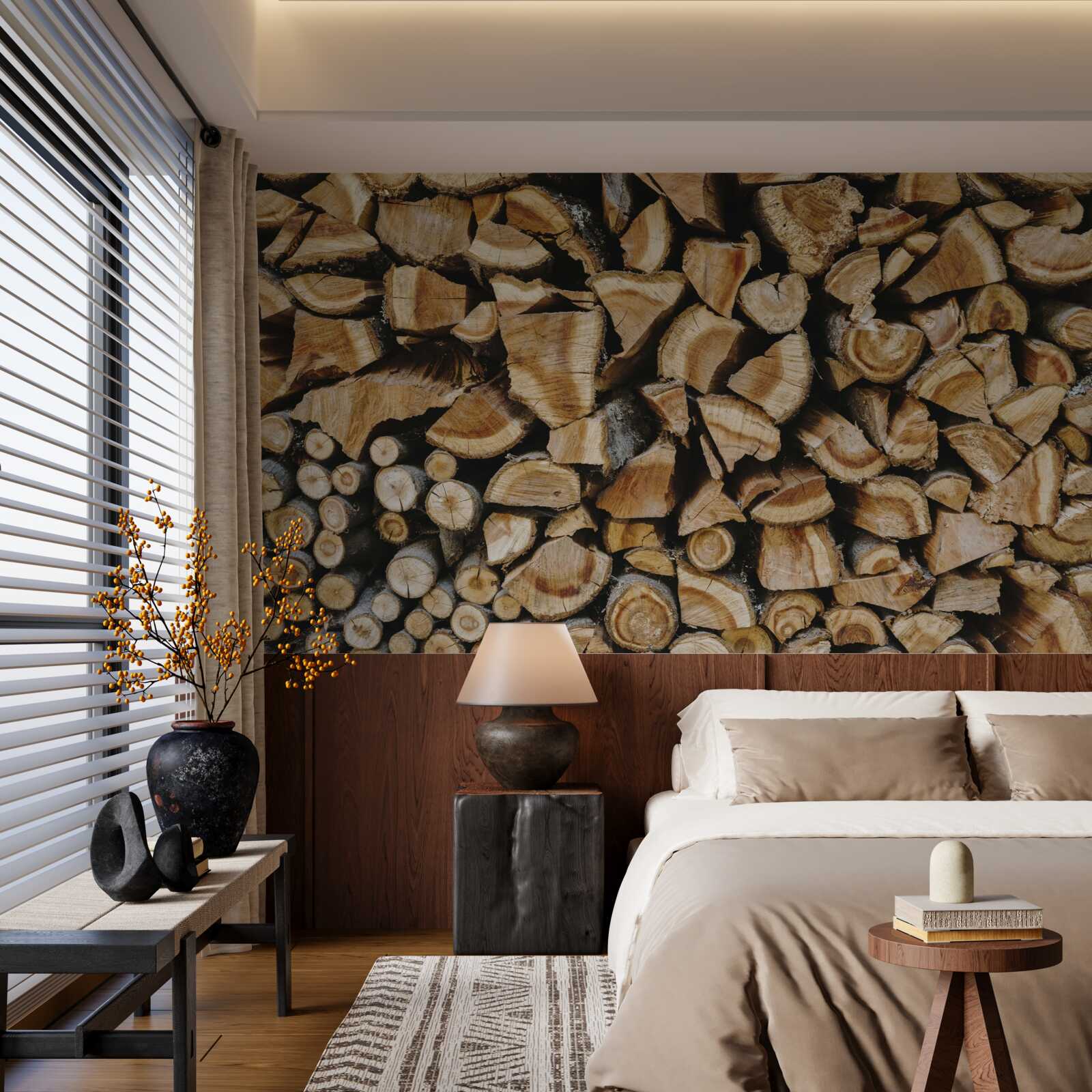 Fotobehang aan elkaar geplaatste stukken hout