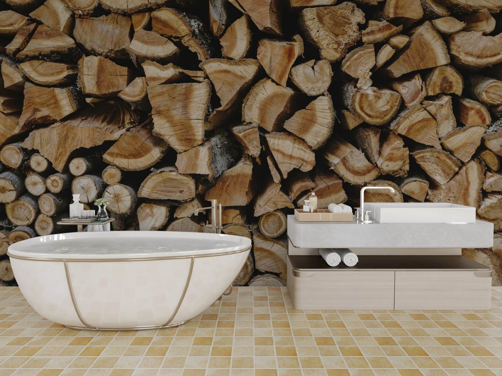 Fotobehang aan elkaar geplaatste stukken hout