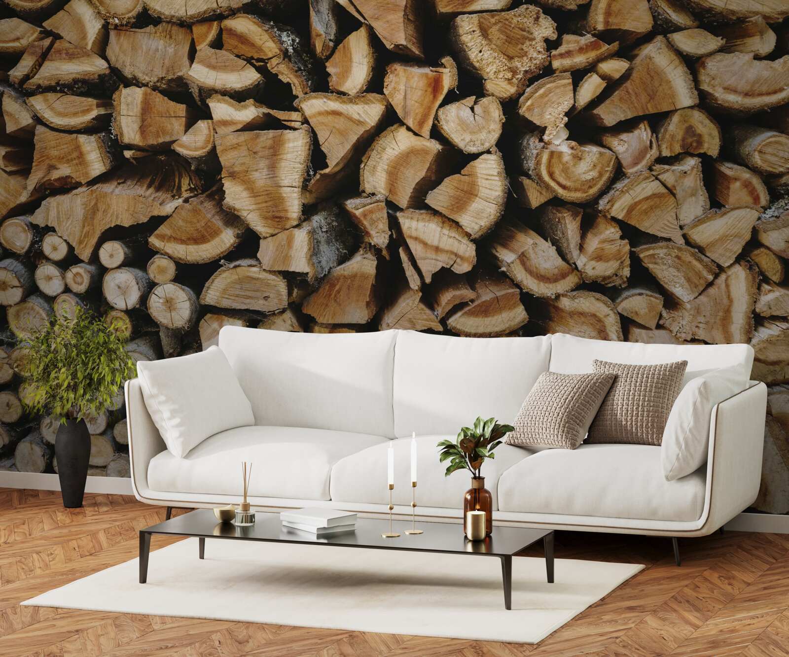 Fotobehang aan elkaar geplaatste stukken hout