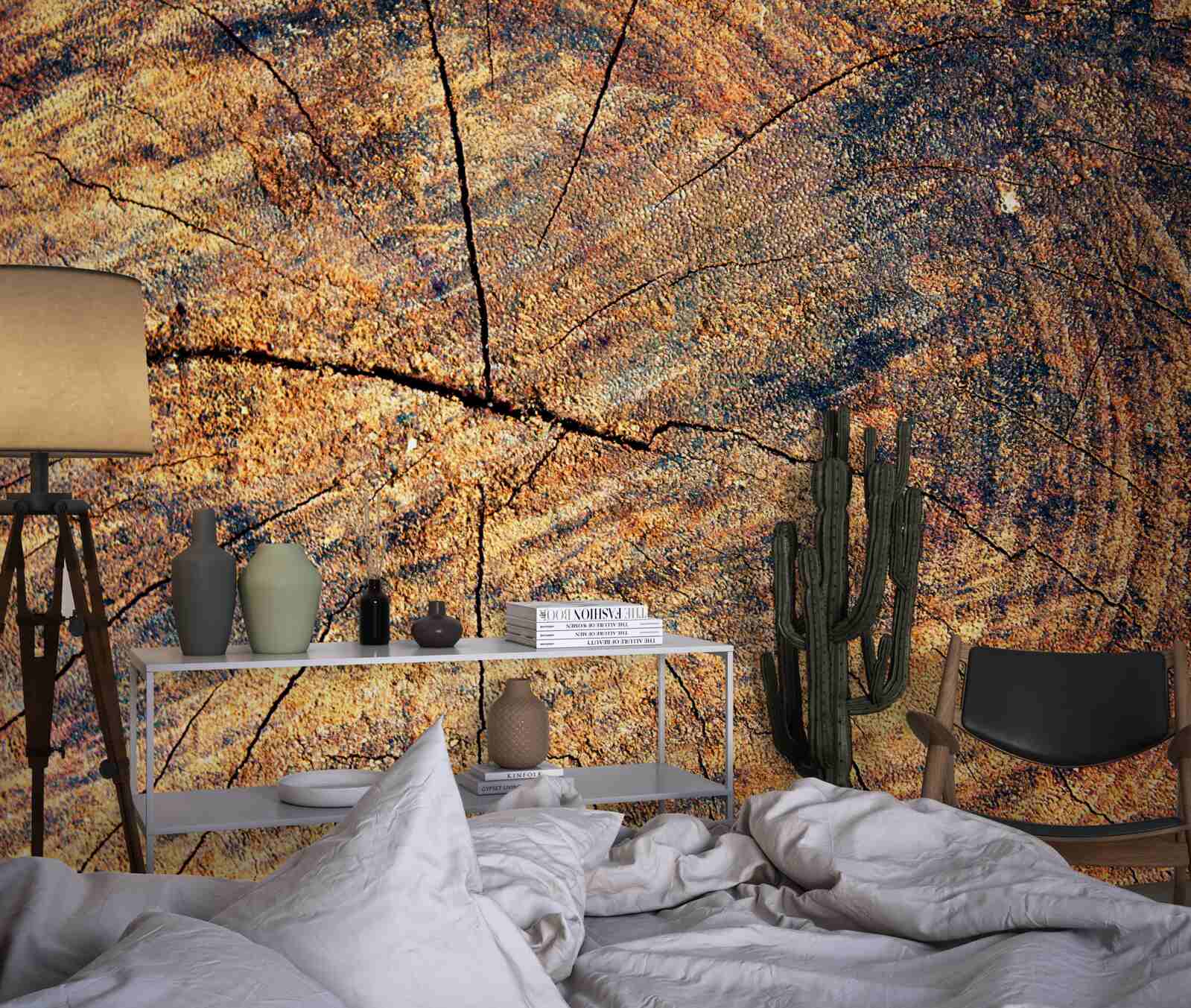 Fotobehang Kettingen van boomleven op een gevelde stam