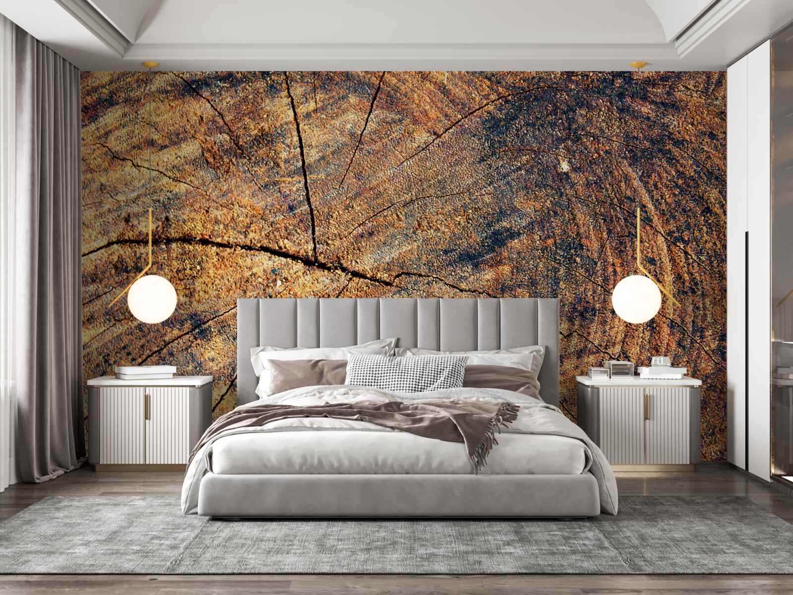 Fotobehang Kettingen van boomleven op een gevelde stam